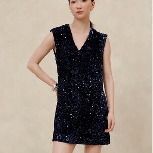 BANANA REPUBLIC Factory Midnight Navy Blue Sequin Mini Dress ~ XXS  0P